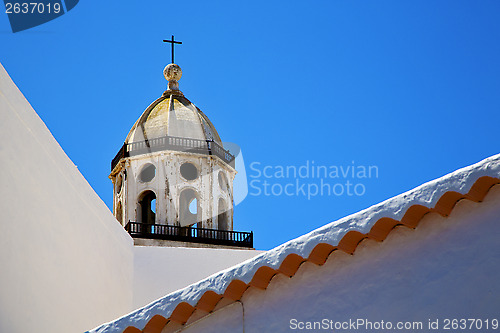 Image of  the old terrace church bell tower in teguise arrecife lanzarote