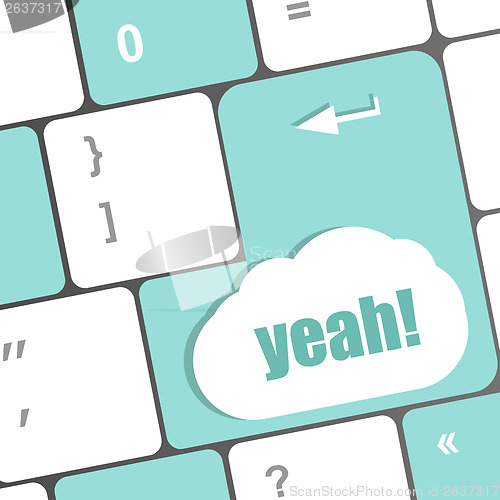 Image of yeah word on computer keyboard key