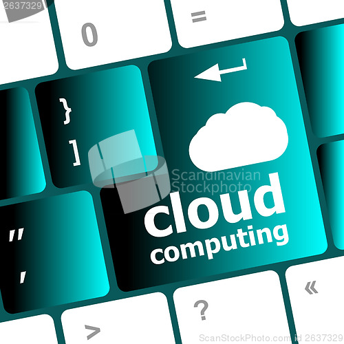 Image of Cloud computing concept showing cloud icon on computer key
