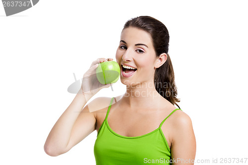 Image of Healthy woman eating an apple