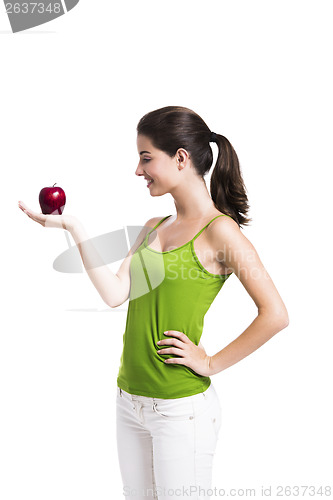 Image of Healthy woman holding an apple