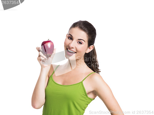 Image of Healthy woman holding an apple