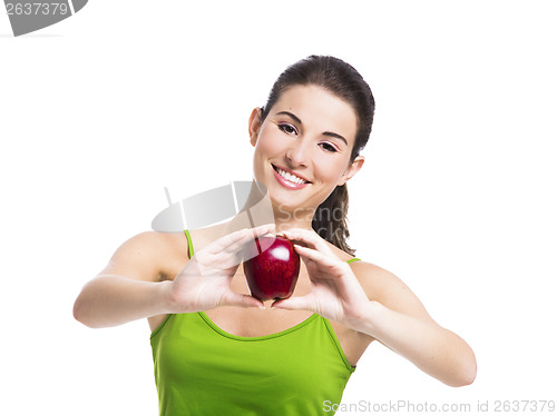 Image of Healthy woman holding an apple