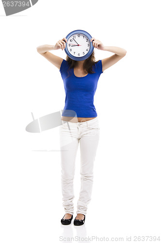 Image of Beautiful woman with a clock