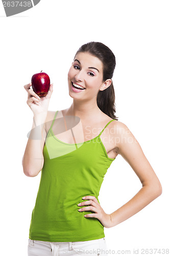 Image of Healthy woman holding an apple