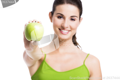 Image of Healthy woman with a green apple