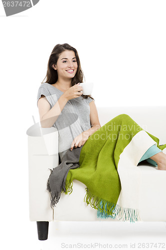 Image of Drinking tea on the sofa