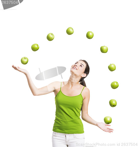 Image of Woman throwing apples