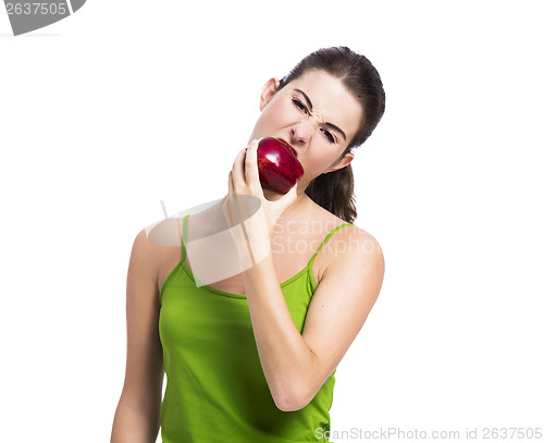 Image of Healthy woman eating an apple