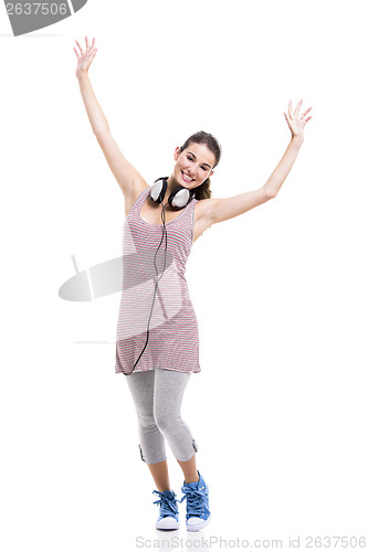Image of Beautiful woman listen music