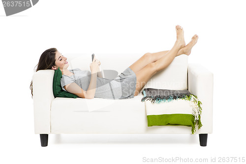Image of Woman sending sms