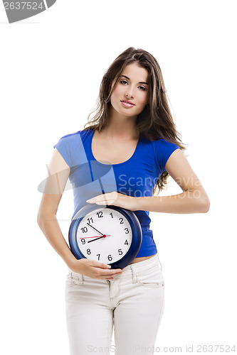 Image of Beautiful woman with a clock