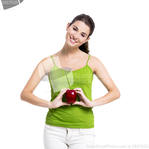 Image of Healthy woman holding an apple