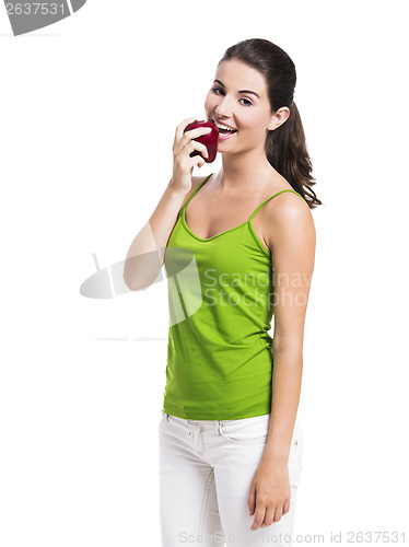 Image of Healthy woman eating an apple