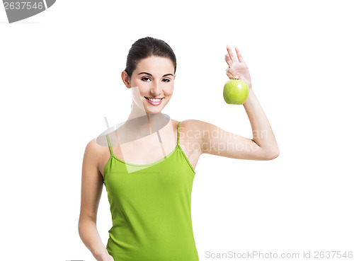 Image of Healthy woman with a green apple