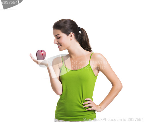 Image of Healthy woman holding an apple