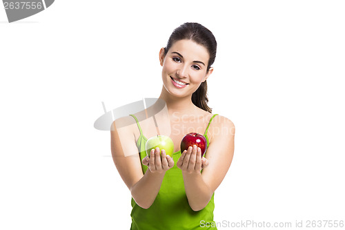 Image of Healthy woman with apples