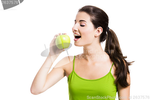 Image of Healthy woman eating an apple