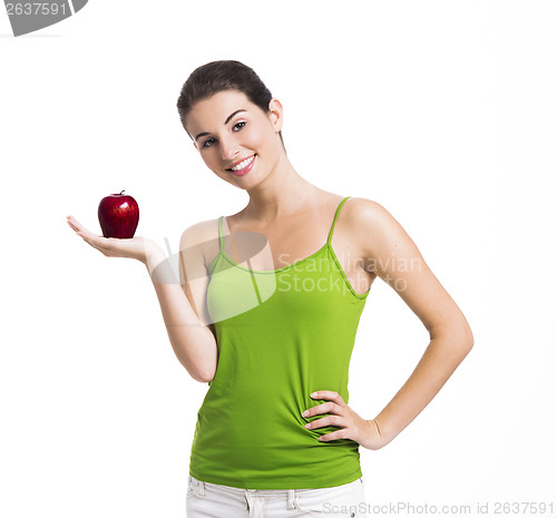 Image of Healthy woman holding an apple