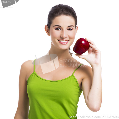 Image of Healthy woman holding an apple
