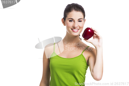 Image of Healthy woman holding an apple