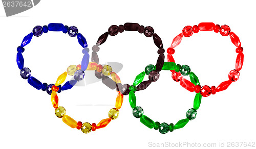 Image of Five bracelets lined combined Olympic rings. collage 