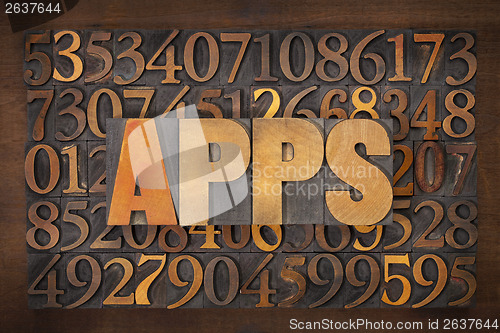 Image of apps (applications) word in wood type