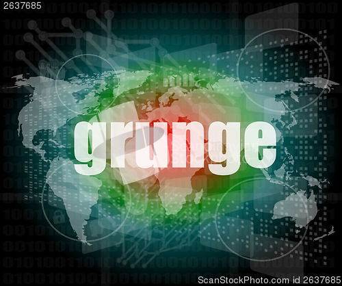 Image of grunge words on digital touch screen interface