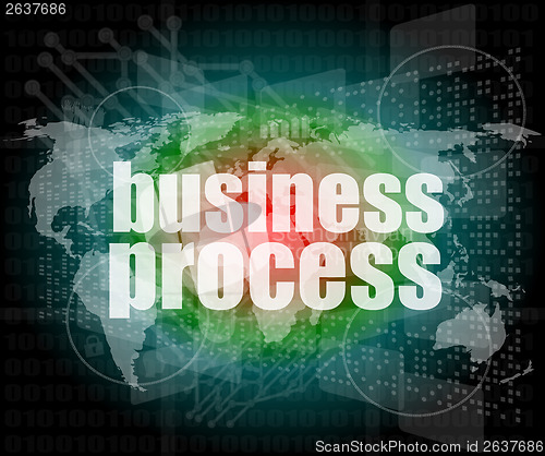 Image of business process word on digital screen, mission control interface hi technology