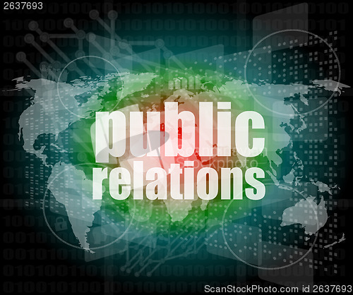 Image of social concept: public relations words on digital screen, 3d