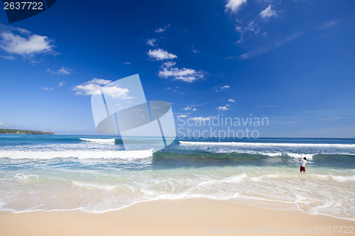 Image of A local fishing in a tropical beach