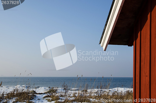 Image of Red cabin detail at coast