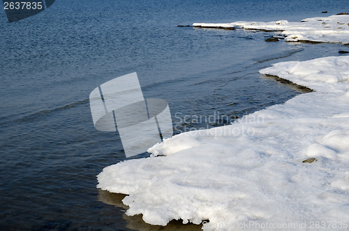 Image of Snowy melting ice at shoreline