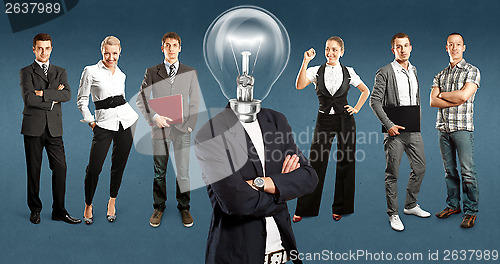 Image of Business Team With Lamp Head