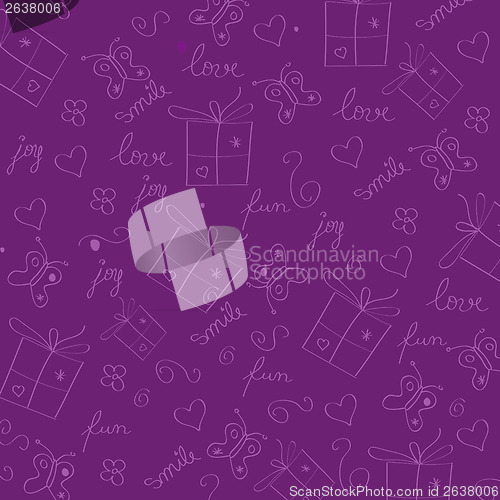 Image of hand draw texture - seamless pattern with hearts, gifts, butterf