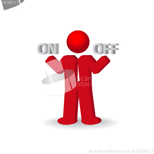 Image of Busines man, person presents "on" and "off" words