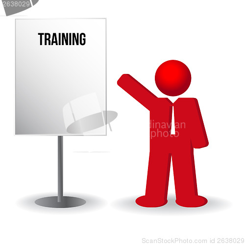 Image of business man, person with a flip chart. Training, work