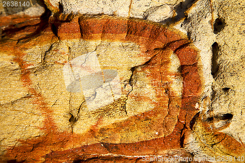 Image of rock abstract of a broke  stone and lichens 