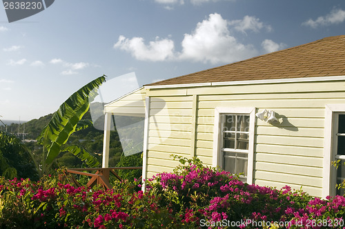 Image of Caribbean cottage Antigua view of English Harbor with tropical f