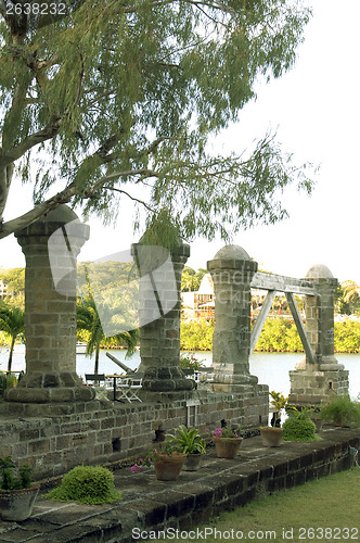 Image of historic 1797 Boat House Pillars Nelson's Dockyard English Harbo