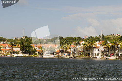 Image of Rodney Bay yachts sailboats St. Lucia Island in Caribbean Sea wi