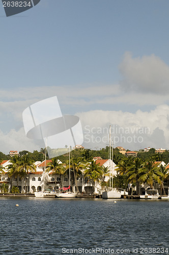 Image of Rodney Bay yachts sailboats St. Lucia Island in Caribbean Sea wi