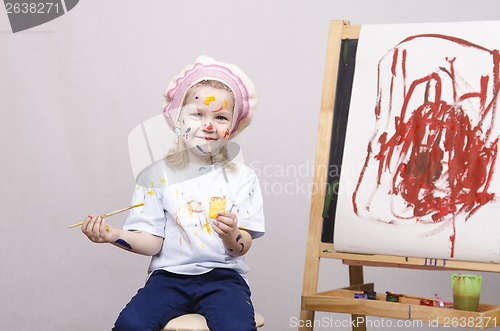 Image of Portrait of a girl artist at the easel