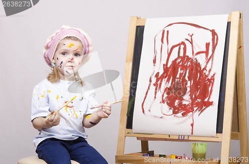 Image of Portrait of a girl artist at the easel