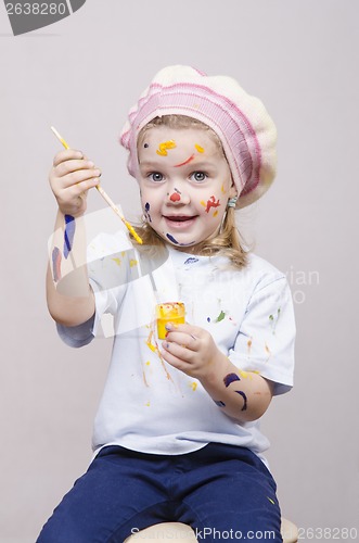 Image of Humorous portrait of a girl artist