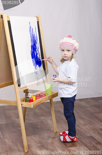 Image of Girl artist paints on canvas