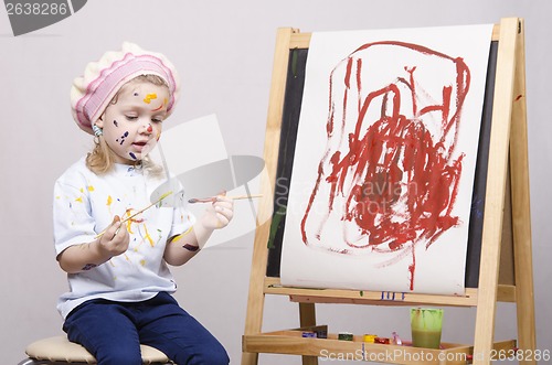 Image of Portrait of a girl artist at the easel