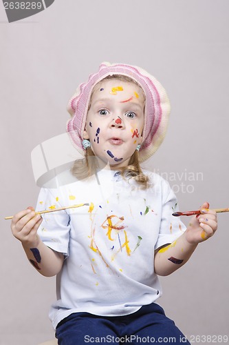 Image of Humorous portrait of a girl artist