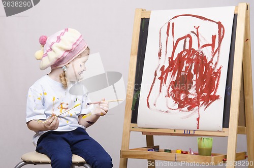 Image of Portrait of a girl artist at the easel