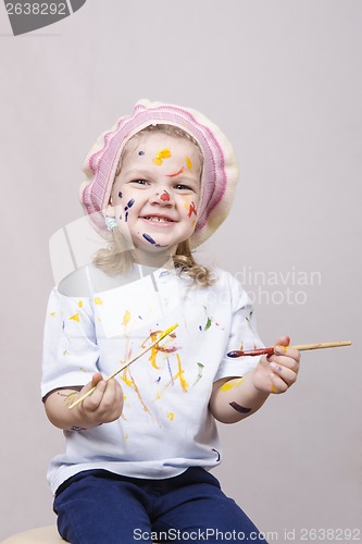 Image of Humorous portrait of a girl artist